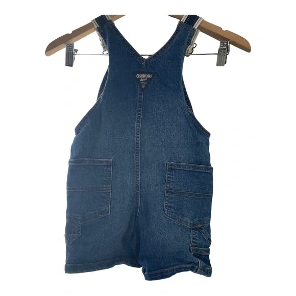 Oshkosh B’Gosh Vestbak Toddler Size 3T Blue Denim Overall Shorts Adj Strip - Picture 2 of 15